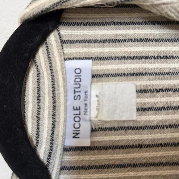 Vintage 90s Neutral Striped Button-Up Dress with Tie Back - Picture 4 of 5